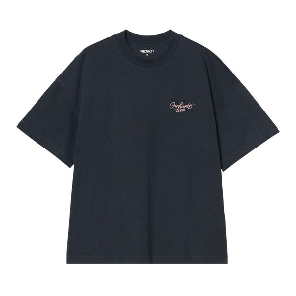 Carhartt Wip S/S Signature Script T-Shirt - Deep Night / Glassy Pink - Streetart.fr
